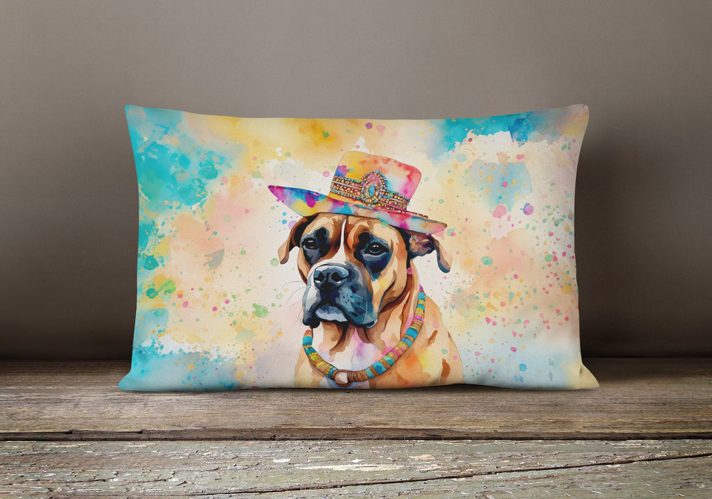 Boxer Hippie Dawg Decorative Throw Pillow 12x16 Indoor Outdoor Accent Cushion, Fabric Cover with Insert for Sofa, Bed, Porch & Living Room