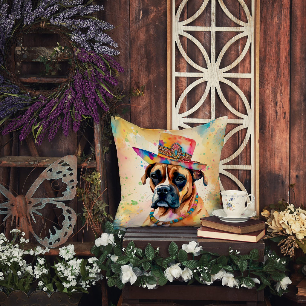 Boxer Hippie Dawg Decorative Throw Pillow 14x14 Indoor Outdoor Accent Cushion, Fabric Cover with Insert for Sofa, Bed, Porch & Living Room