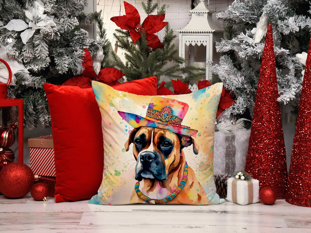 Boxer Hippie Dawg Decorative Throw Pillow 18x18 Indoor Outdoor Accent Cushion, Fabric Cover with Insert for Sofa, Bed, Porch & Living Room