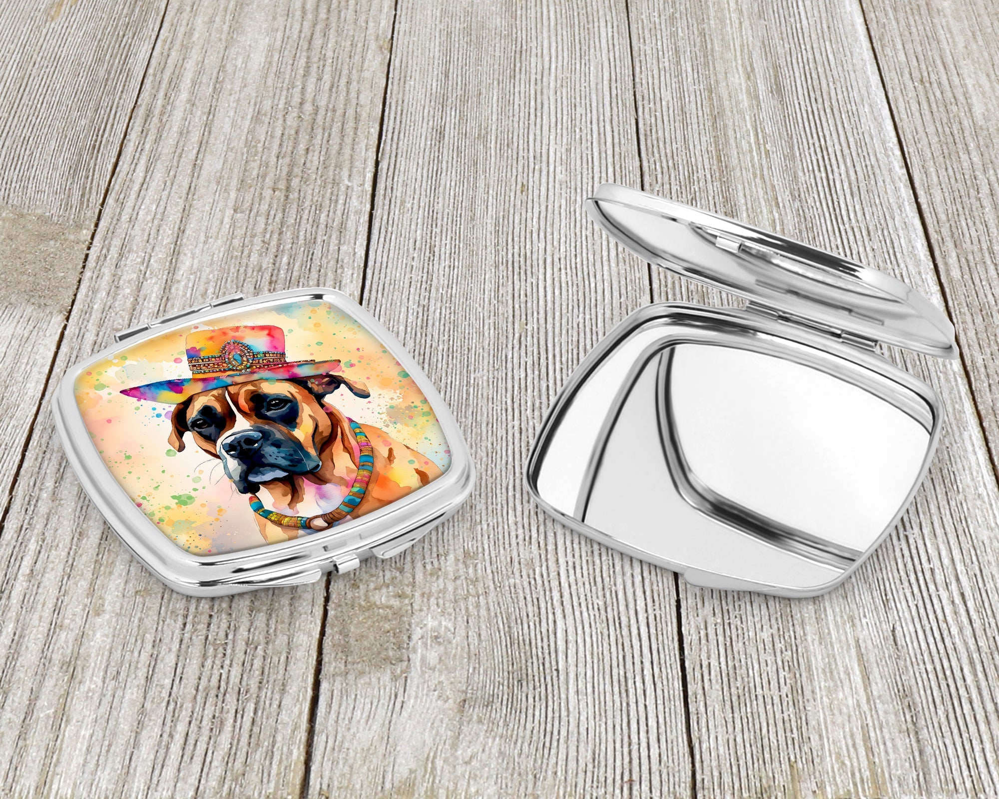 Boxer Hippie Dawg Compact Mirror Decorative Travel Makeup Mirror for Women Girls Gifts Pocket Makeup Mirror Folding Handheld