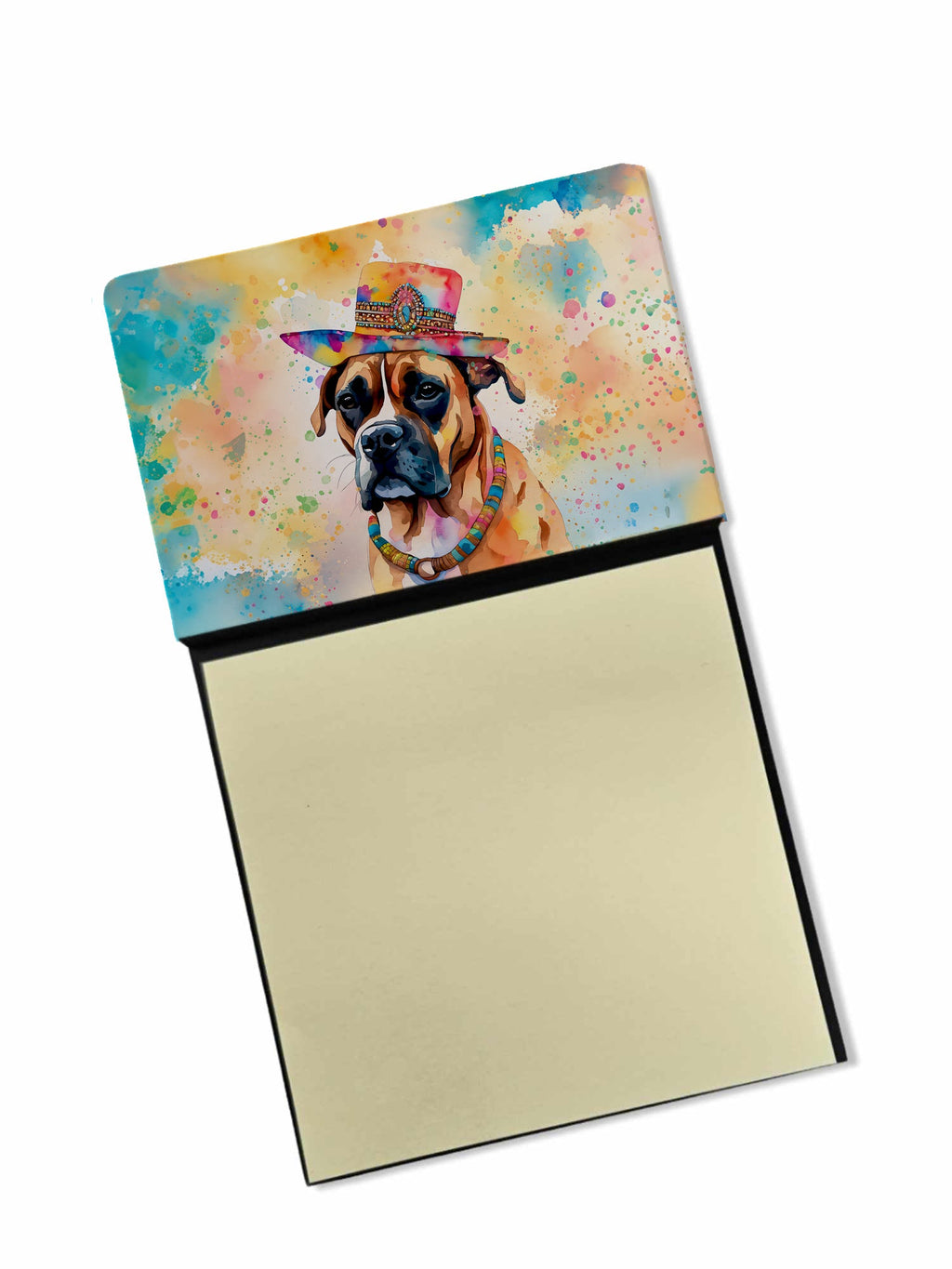 Boxer Hippie Dawg Watercolor Sticky Note Holder Refillable Dispenser Desk Accessory 3x3 Pad Gift