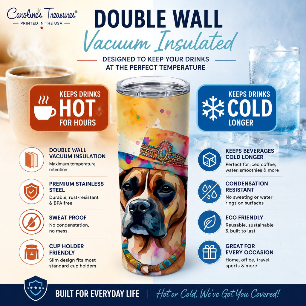 Boxer Hippie Dawg Stainless Steel Skinny Tumbler 20 oz Vacuum Double Walled Reusable Insulated Travel Cup