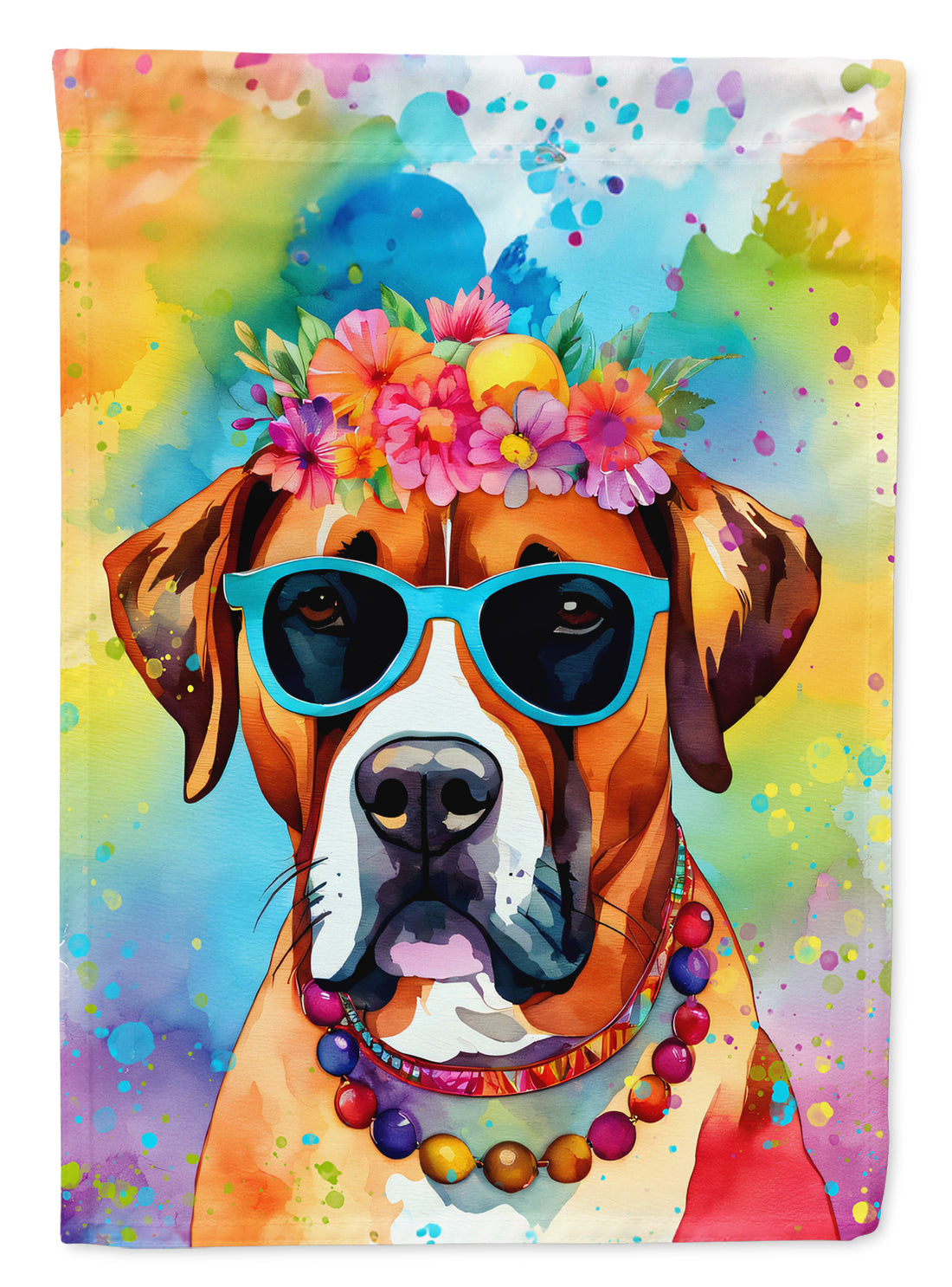 Boxer Hippie Dawg House Flag 28x40 Porch Sleeve Pole Decorative Outside Yard Banner Artwork Wall Hanging, Polyester