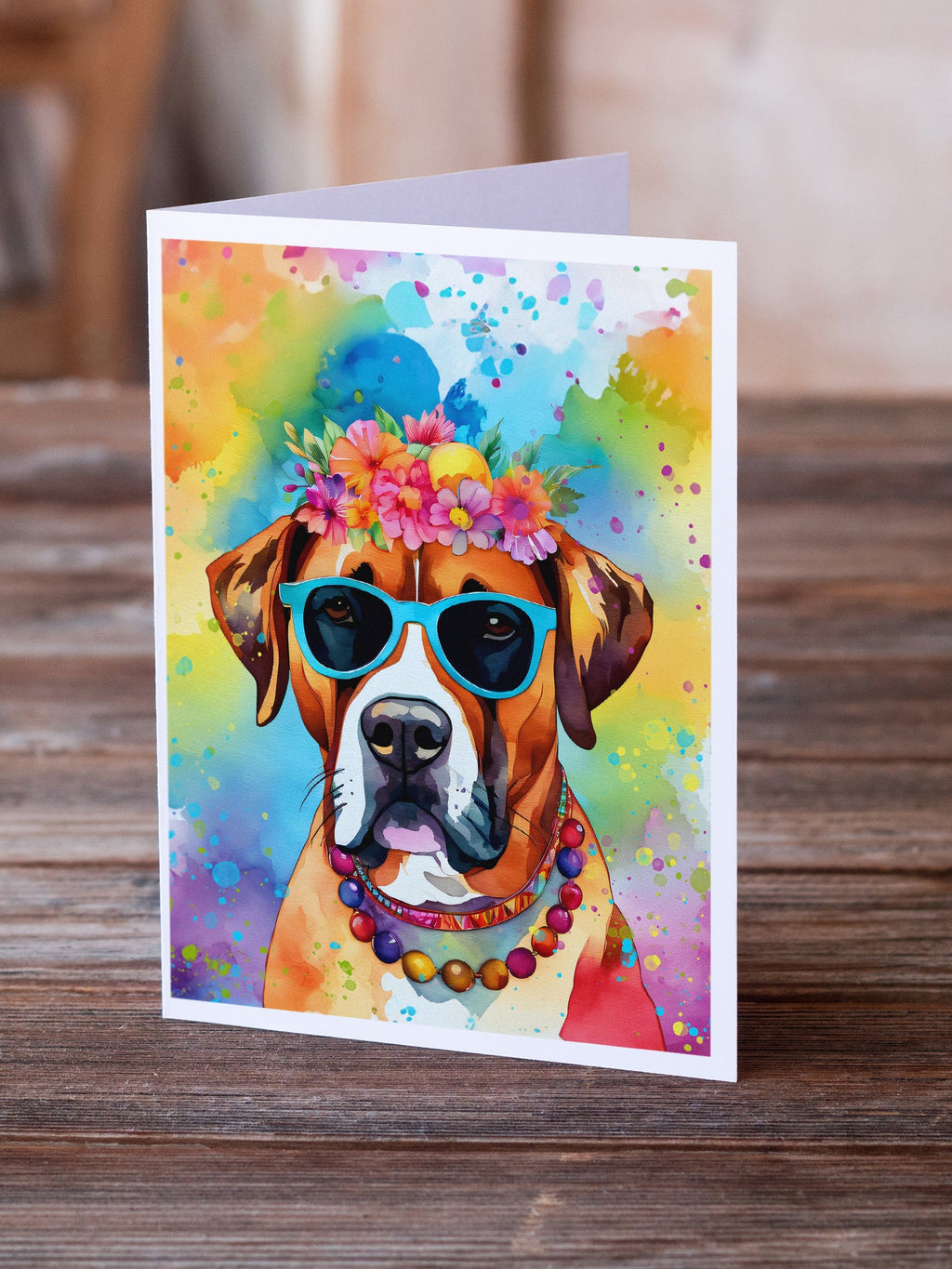 Boxer Hippie Dawg Greeting Cards Pack of 8 Blank Cards with Envelopes Whimsical A7 Size 5x7