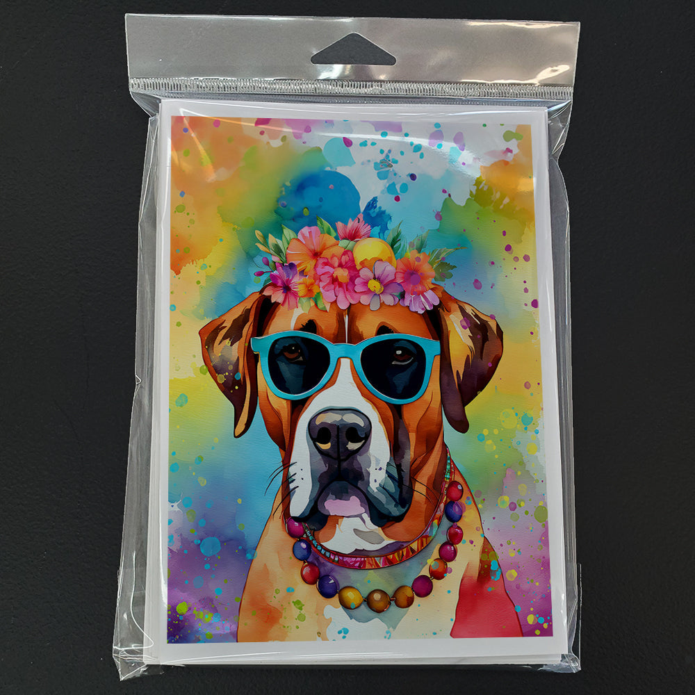 Boxer Hippie Dawg Greeting Cards Pack of 8 Blank Cards with Envelopes Whimsical A7 Size 5x7