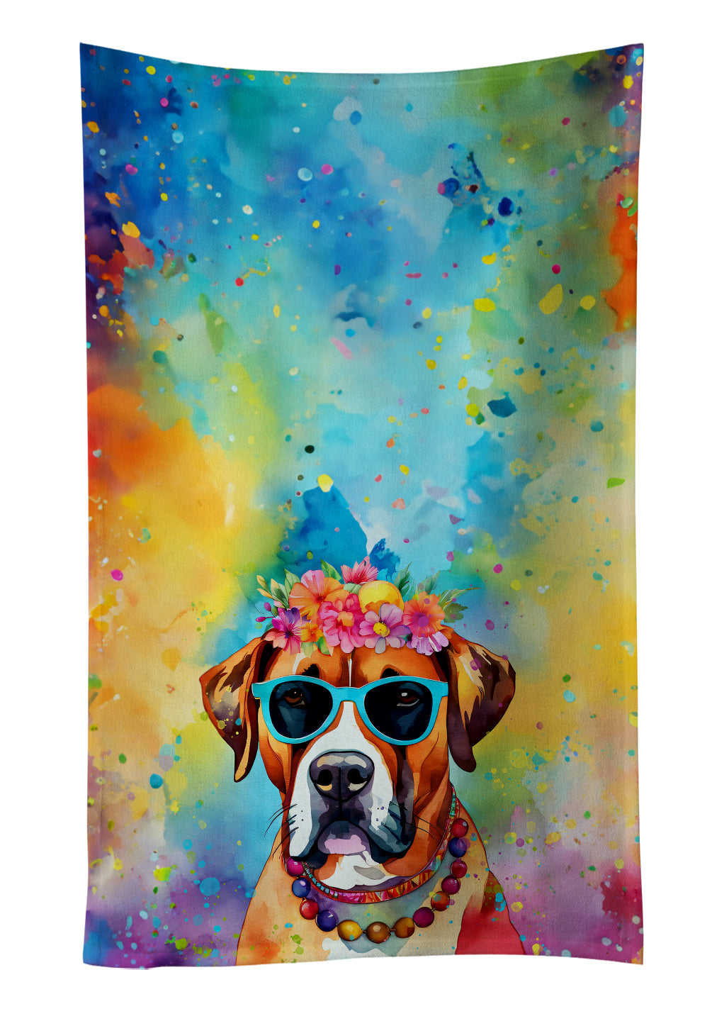 Boxer Hippie Dawg Kitchen Towel Velour Plush Front and Cotton Loop Back Machine Washable