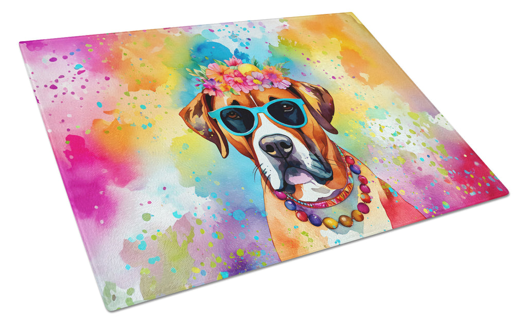 Boxer Hippie Dawg Cutting Board Tempered Glass Kitchen Cutting Surface, Heat Resistant Chopping, Non-Slip Feet, Food Prep & Serving