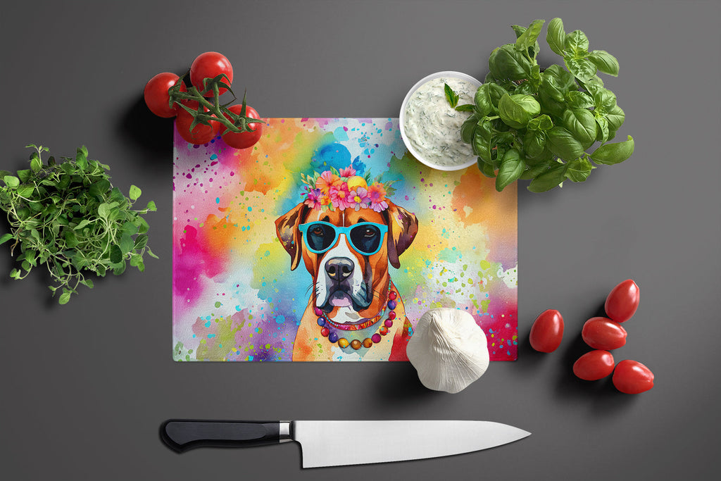 Boxer Hippie Dawg Cutting Board Tempered Glass Kitchen Cutting Surface, Heat Resistant Chopping, Non-Slip Feet, Food Prep & Serving