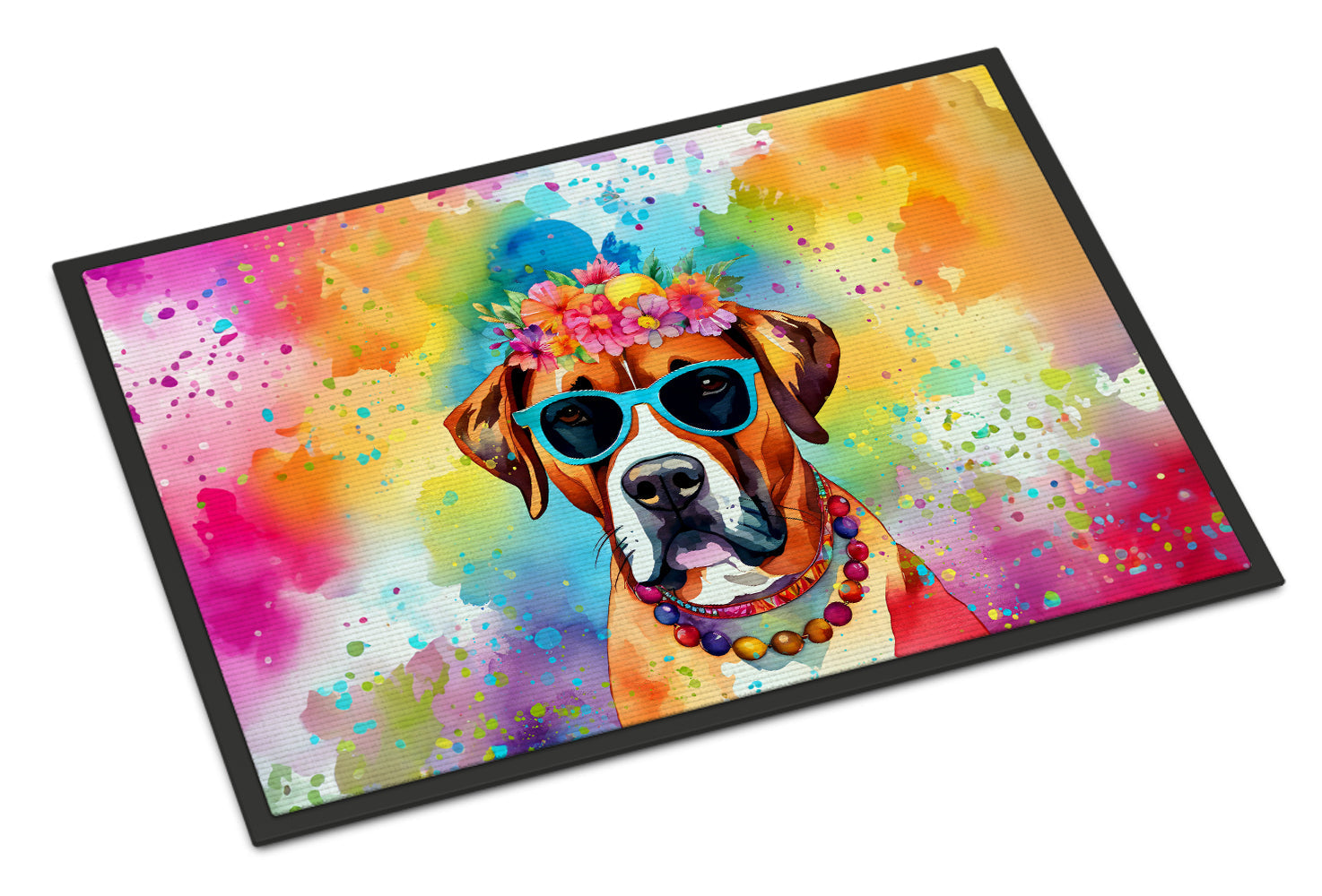 Boxer Hippie Dawg Doormat Indoor Outdoor 18H X 27W Front Door Mat Rugs for Entryway, Non Slip Washable