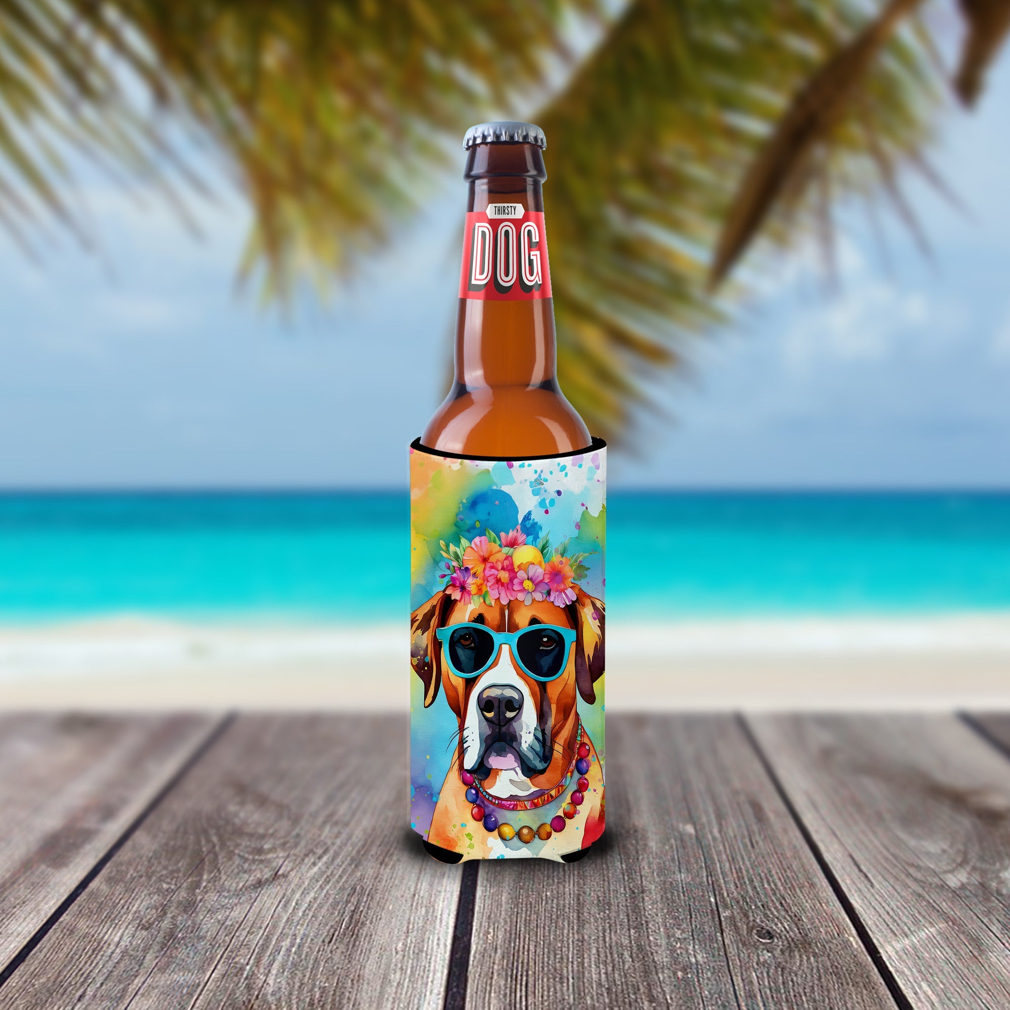 Boxer Hippie Dawg Slim Can Hugger , Insulated Foam Hugger for 12 oz Slim Cans, Beer Bottles & Water Bottles, Printed in USA