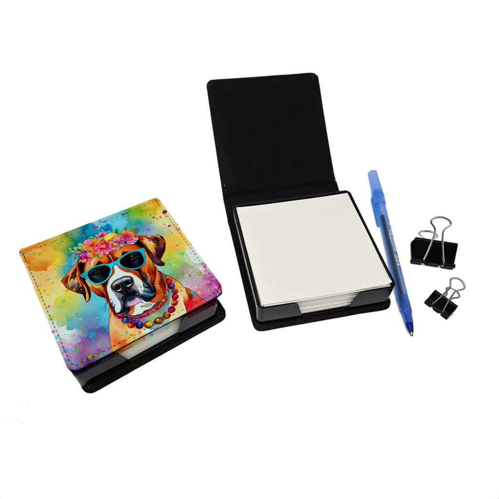 Boxer Hippie Dawg PU Leather Note Paper Holder with Artist-Designed Cover, Desk Accessory, Office Gift