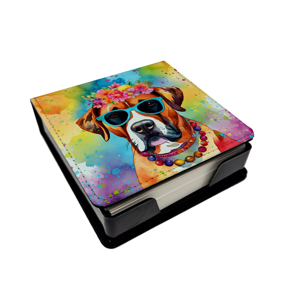 Boxer Hippie Dawg PU Leather Note Paper Holder with Artist-Designed Cover, Desk Accessory, Office Gift