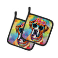 Boxer Hippie Dawg Pot Holder Set of 2 Heat Resistant Quilted Hot Pads 7.5 x 7.5 Inch, Insulated Kitchen Trivets for Cooking & Baking