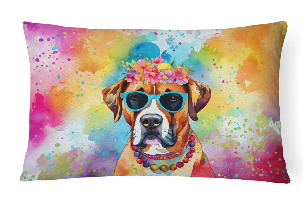 Boxer Hippie Dawg Decorative Throw Pillow 12x16 Indoor Outdoor Accent Cushion, Fabric Cover with Insert for Sofa, Bed, Porch & Living Room