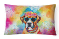 Boxer Hippie Dawg Decorative Throw Pillow 12x16 Indoor Outdoor Accent Cushion, Fabric Cover with Insert for Sofa, Bed, Porch & Living Room