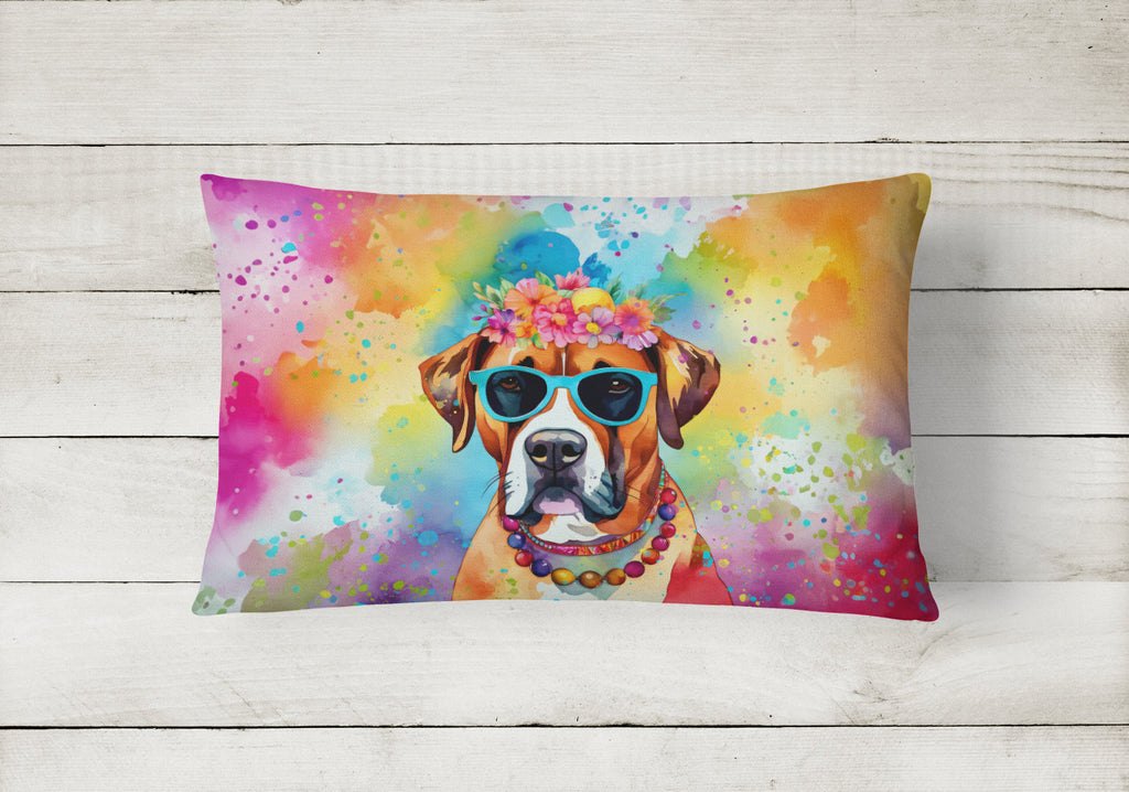 Boxer Hippie Dawg Decorative Throw Pillow 12x16 Indoor Outdoor Accent Cushion, Fabric Cover with Insert for Sofa, Bed, Porch & Living Room