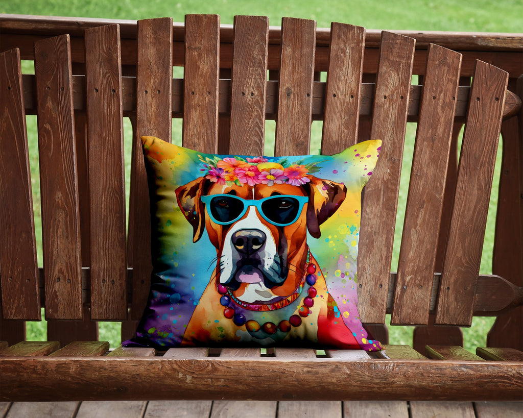 Boxer Hippie Dawg Decorative Throw Pillow 14x14 Indoor Outdoor Accent Cushion, Fabric Cover with Insert for Sofa, Bed, Porch & Living Room