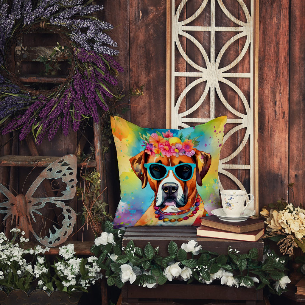 Boxer Hippie Dawg Decorative Throw Pillow 18x18 Indoor Outdoor Accent Cushion, Fabric Cover with Insert for Sofa, Bed, Porch & Living Room