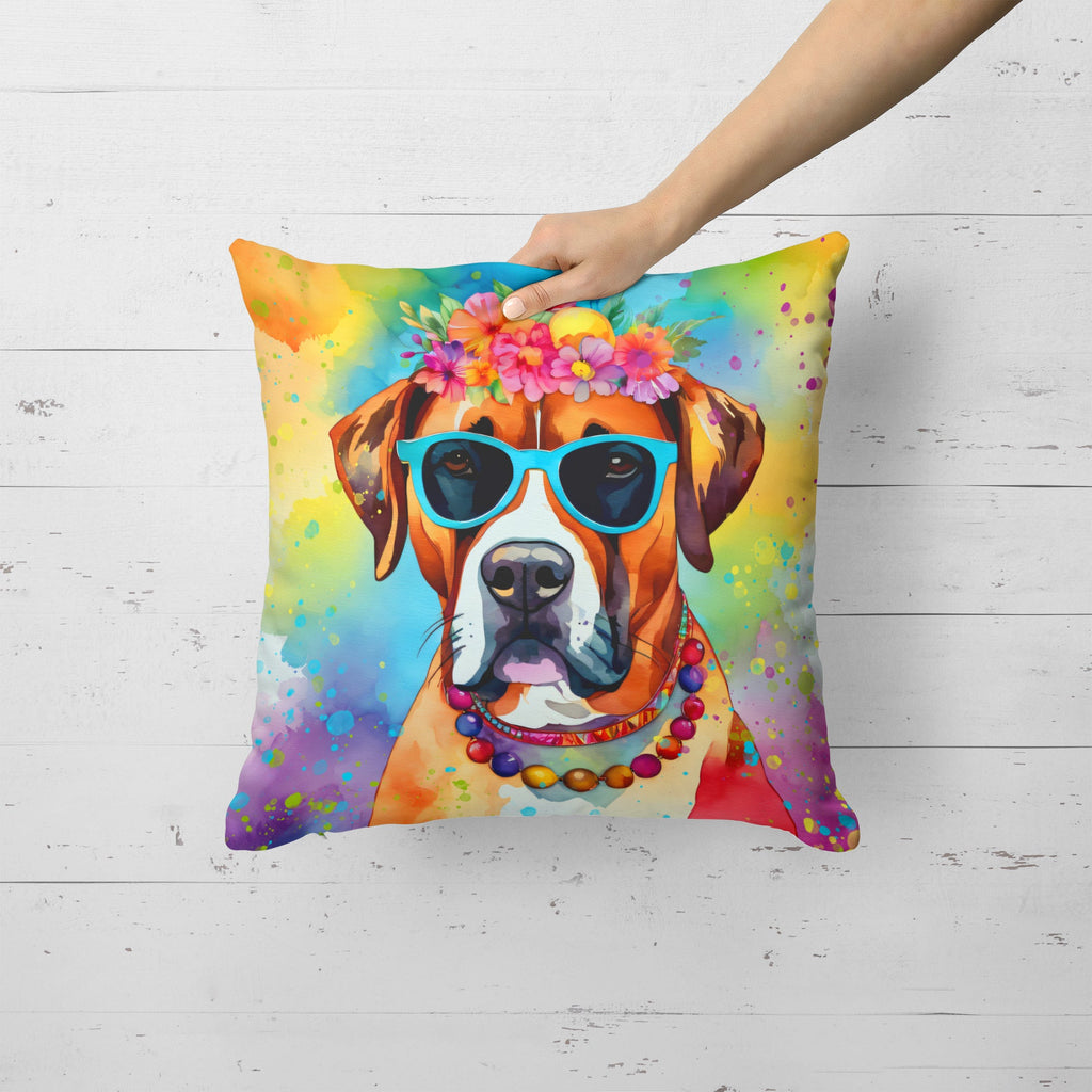 Boxer Hippie Dawg Decorative Throw Pillow 18x18 Indoor Outdoor Accent Cushion, Fabric Cover with Insert for Sofa, Bed, Porch & Living Room
