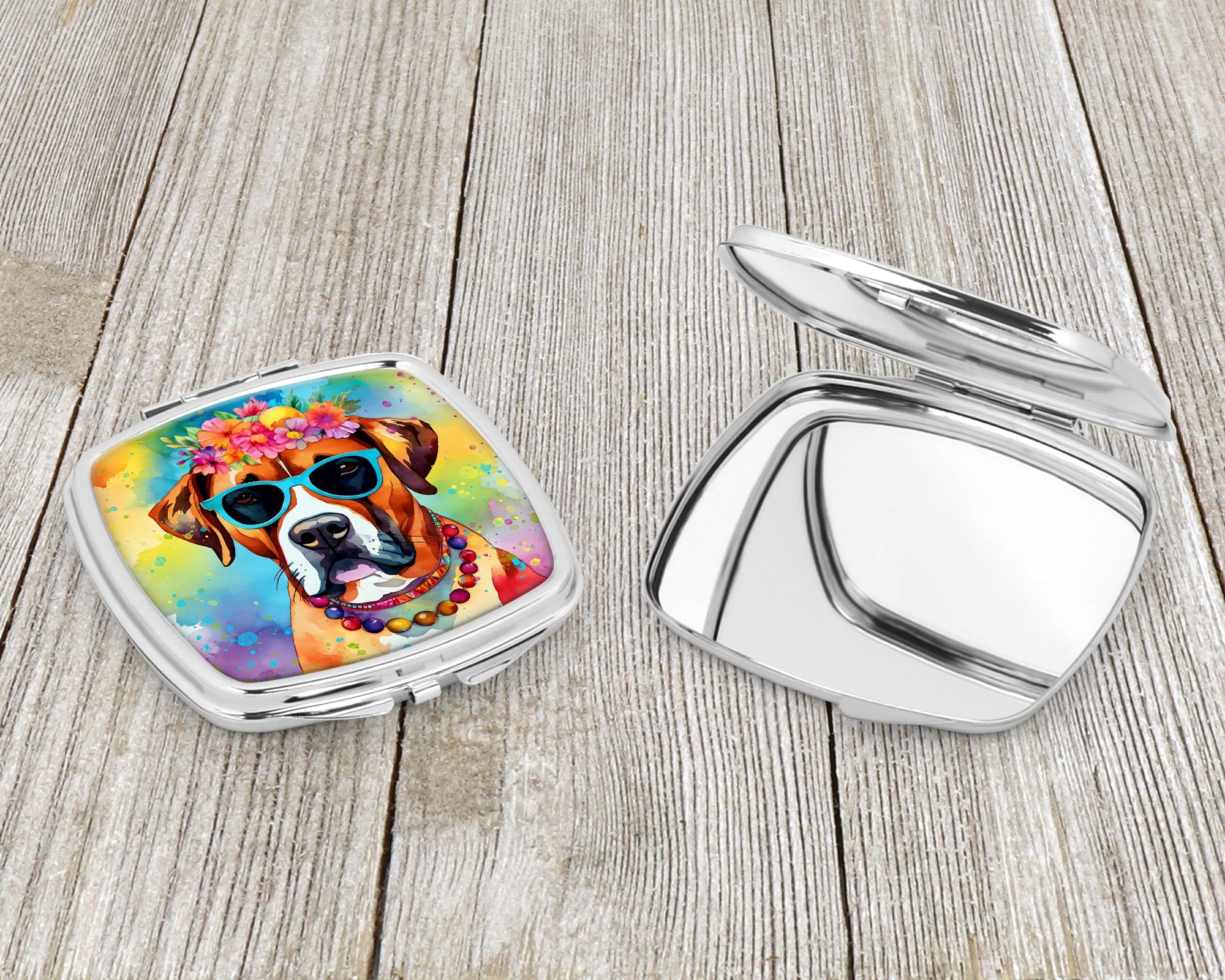 Boxer Hippie Dawg Compact Mirror Decorative Travel Makeup Mirror for Women Girls Gifts Pocket Makeup Mirror Folding Handheld