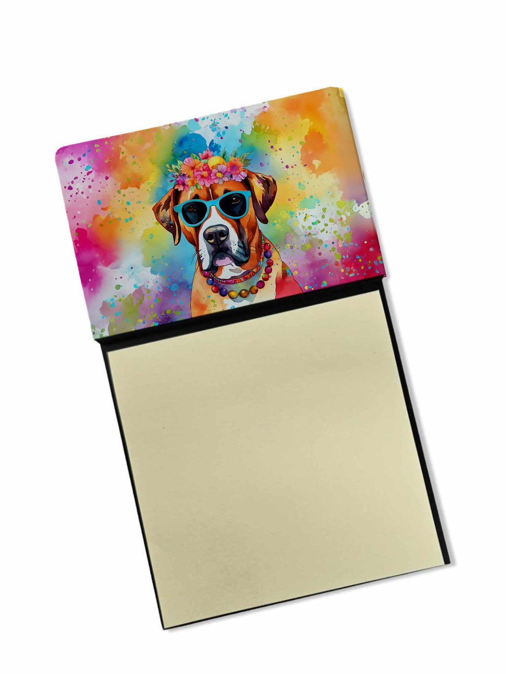 Boxer Hippie Dawg Watercolor Sticky Note Holder Refillable Dispenser Desk Accessory 3x3 Pad Gift
