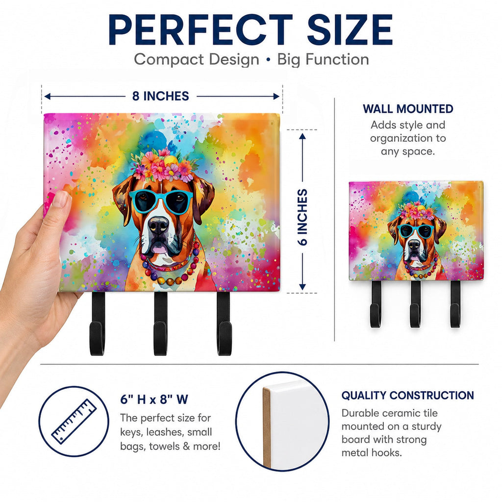 Boxer Hippie Dawg Leash or Key Holder Wall Hooks, Coat Rack Wall Mount, for Hanging Keys, Towels, Aprons, Leashes