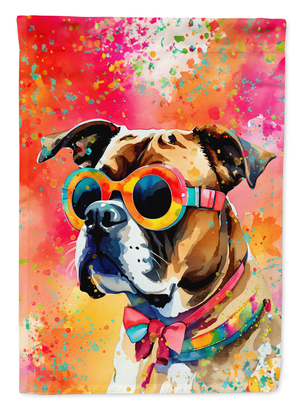 Boxer Hippie Dawg House Flag 28x40 Porch Sleeve Pole Decorative Outside Yard Banner Artwork Wall Hanging, Polyester
