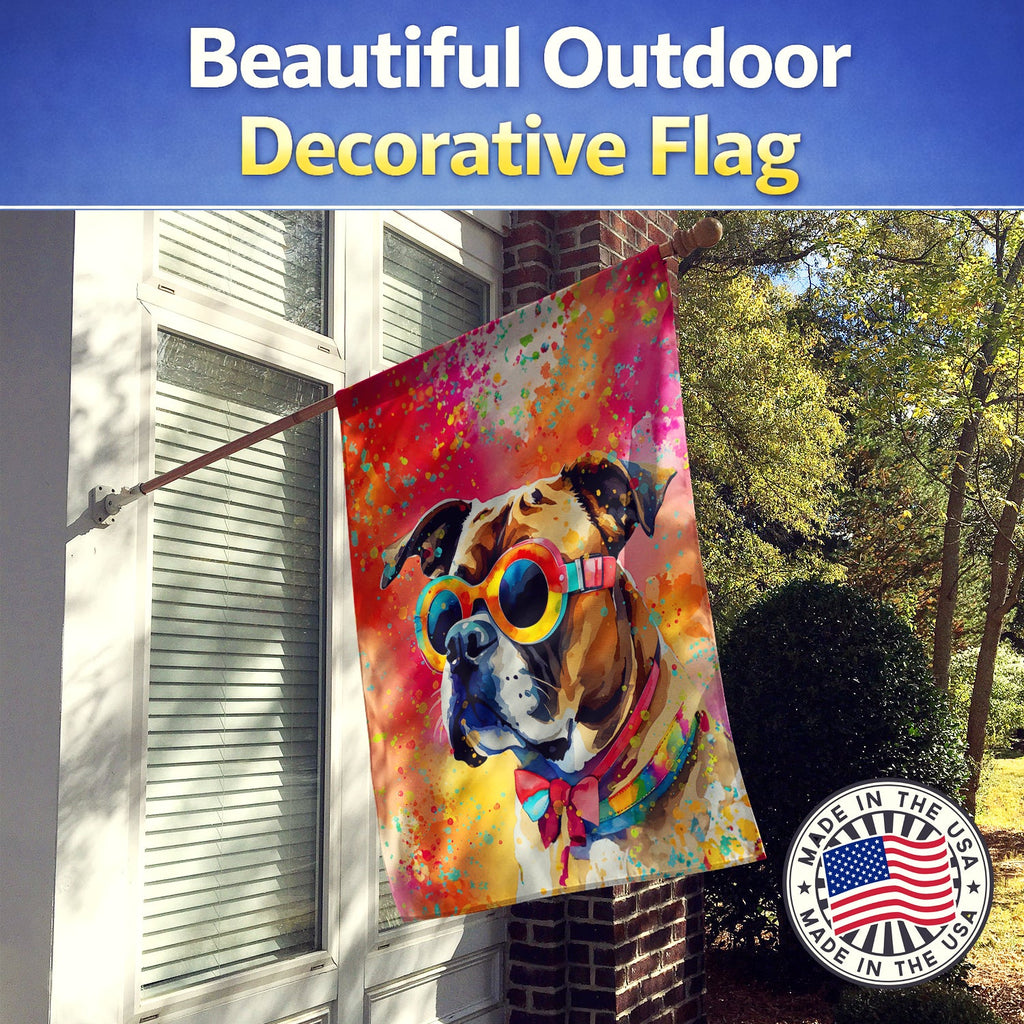 Boxer Hippie Dawg House Flag 28x40 Porch Sleeve Pole Decorative Outside Yard Banner Artwork Wall Hanging, Polyester