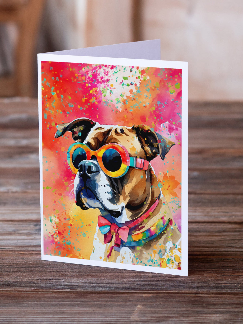 Boxer Hippie Dawg Greeting Cards Pack of 8 Blank Cards with Envelopes Whimsical A7 Size 5x7