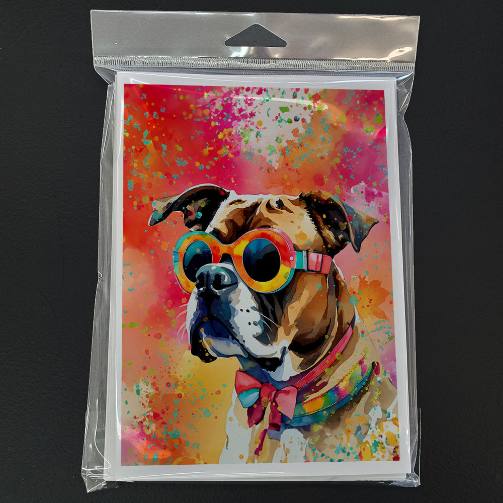Boxer Hippie Dawg Greeting Cards Pack of 8 Blank Cards with Envelopes Whimsical A7 Size 5x7