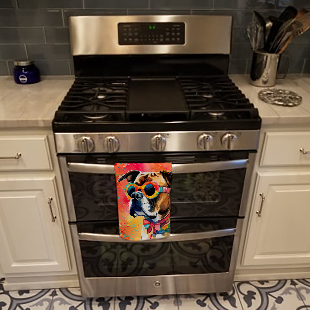 Boxer Hippie Dawg Kitchen Towel Velour Plush Front and Cotton Loop Back Machine Washable