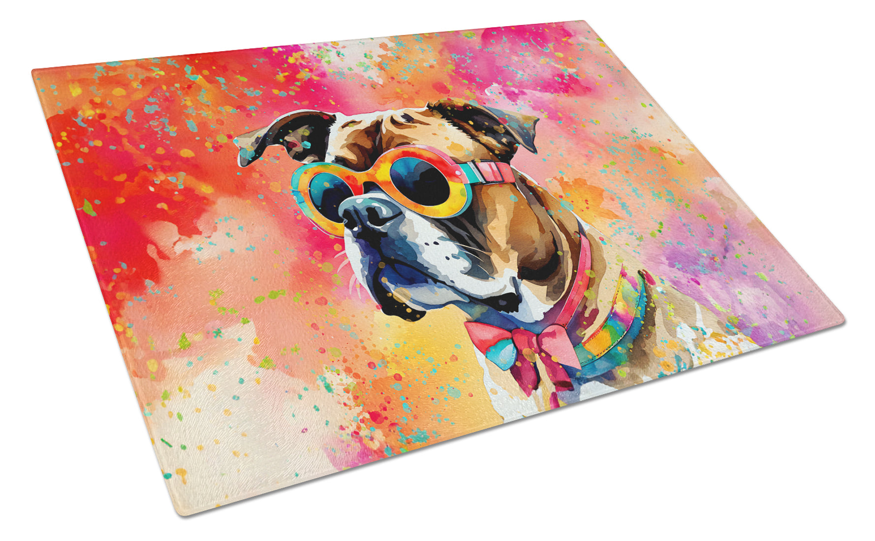 Boxer Hippie Dawg Cutting Board Tempered Glass Kitchen Cutting Surface, Heat Resistant Chopping, Non-Slip Feet, Food Prep & Serving