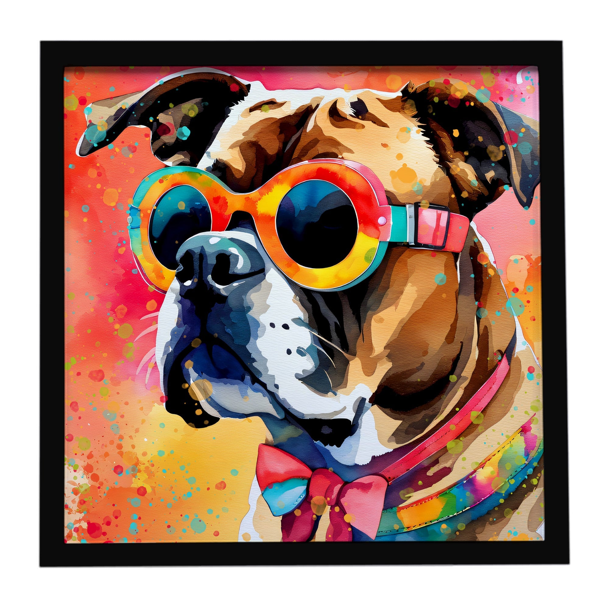 Boxer Hippie Dawg Framed Metal Print Bathroom, Kitchen, Office, Home Decor Wall Art Ready to Hang, Square, 8X8
