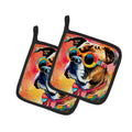 Boxer Hippie Dawg Pot Holder Set of 2 Heat Resistant Quilted Hot Pads 7.5 x 7.5 Inch, Insulated Kitchen Trivets for Cooking & Baking