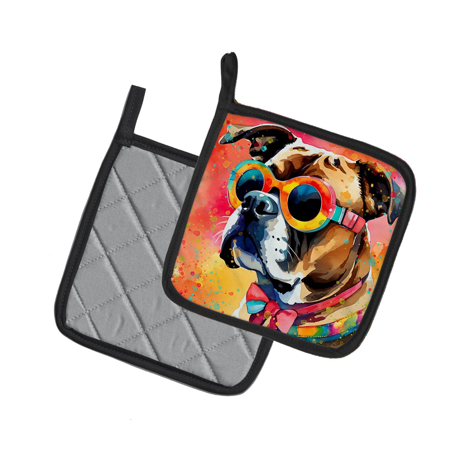 Boxer Hippie Dawg Pot Holder Set of 2 Heat Resistant Quilted Hot Pads 7.5 x 7.5 Inch, Insulated Kitchen Trivets for Cooking & Baking