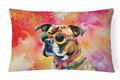 Boxer Hippie Dawg Decorative Throw Pillow 12x16 Indoor Outdoor Accent Cushion, Fabric Cover with Insert for Sofa, Bed, Porch & Living Room