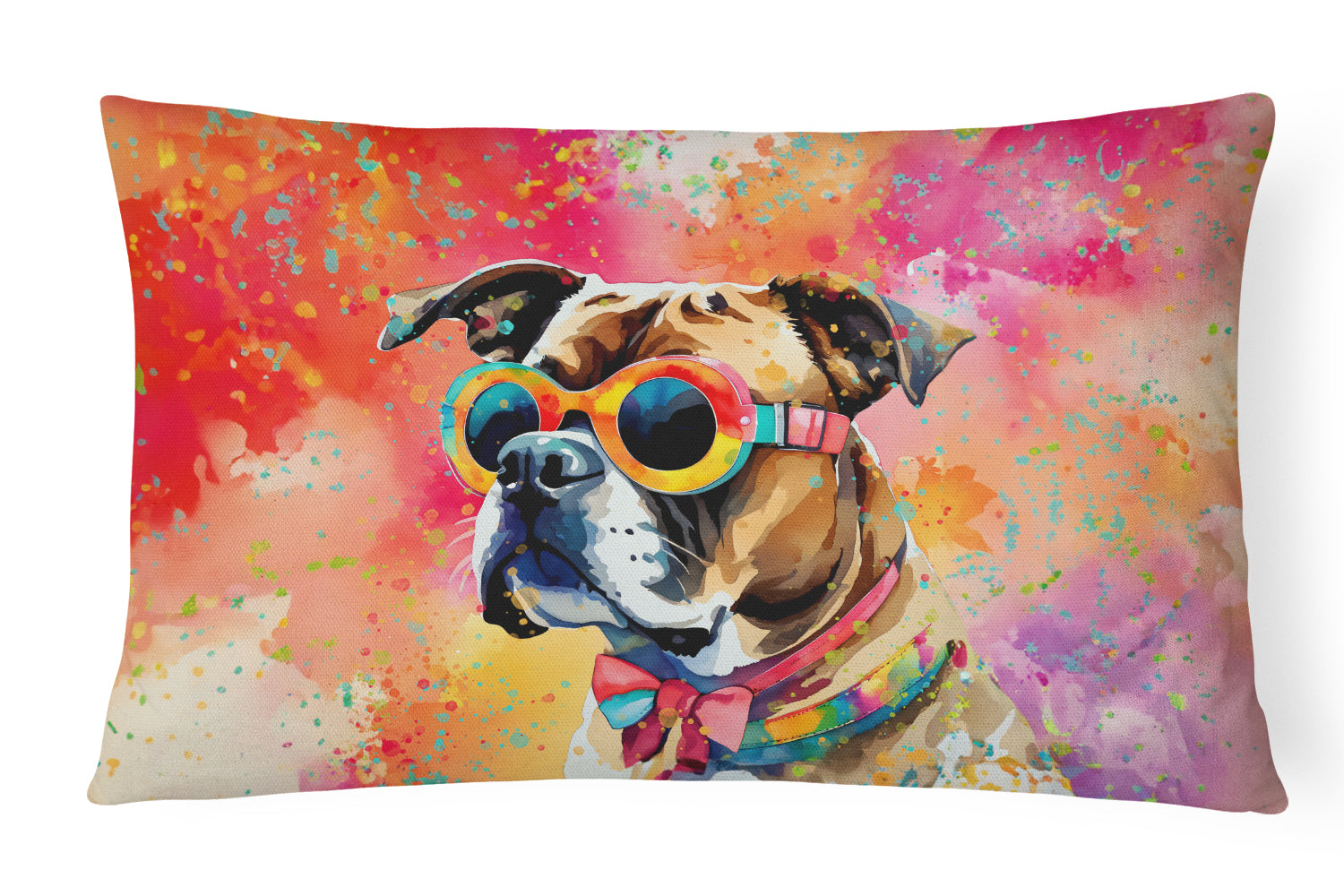 Boxer Hippie Dawg Decorative Throw Pillow 12x16 Indoor Outdoor Accent Cushion, Fabric Cover with Insert for Sofa, Bed, Porch & Living Room