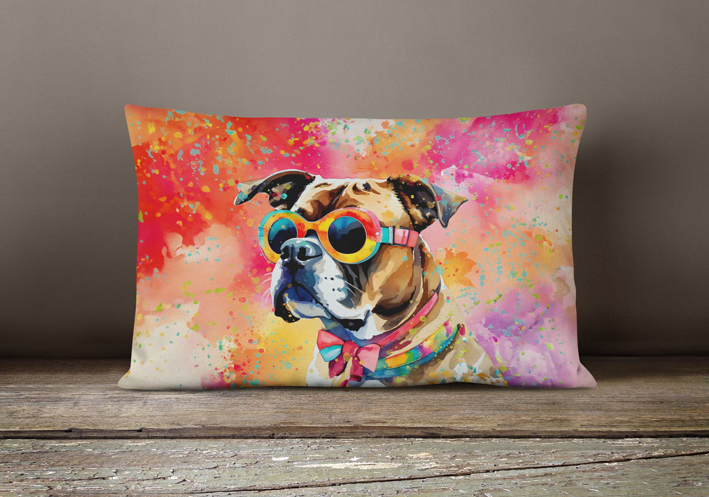 Boxer Hippie Dawg Decorative Throw Pillow 12x16 Indoor Outdoor Accent Cushion, Fabric Cover with Insert for Sofa, Bed, Porch & Living Room