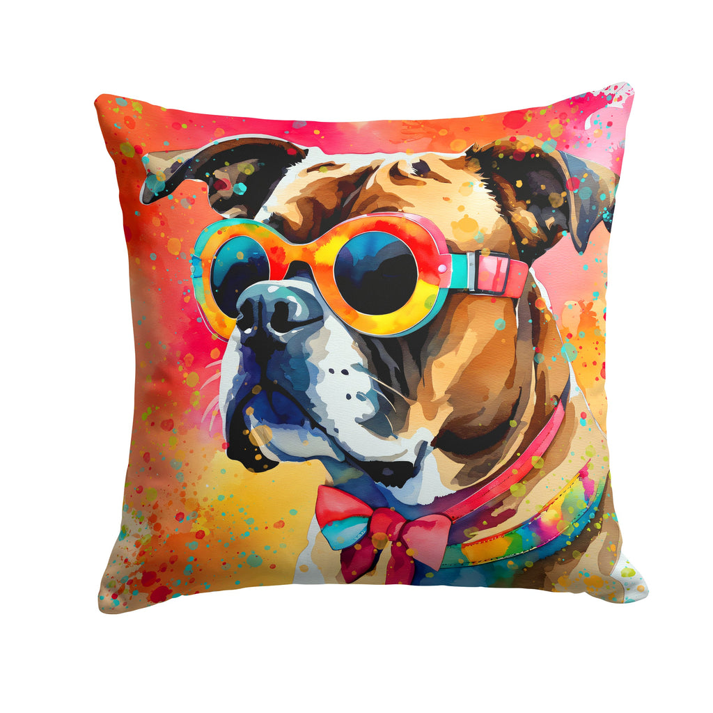 Boxer Hippie Dawg Decorative Throw Pillow 14x14 Indoor Outdoor Accent Cushion, Fabric Cover with Insert for Sofa, Bed, Porch & Living Room