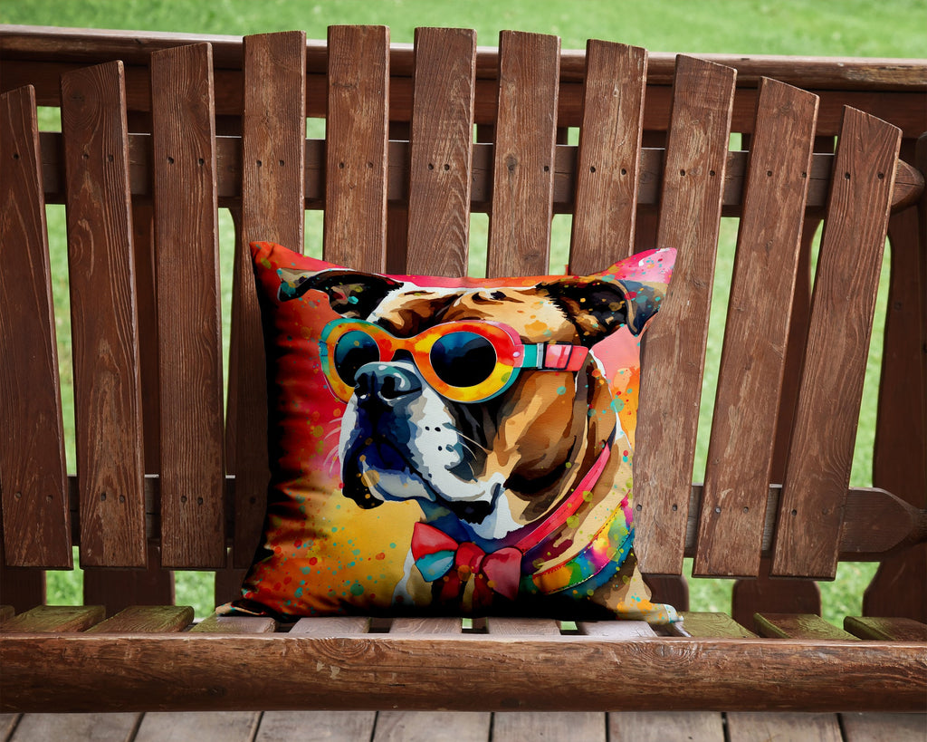 Boxer Hippie Dawg Decorative Throw Pillow 14x14 Indoor Outdoor Accent Cushion, Fabric Cover with Insert for Sofa, Bed, Porch & Living Room