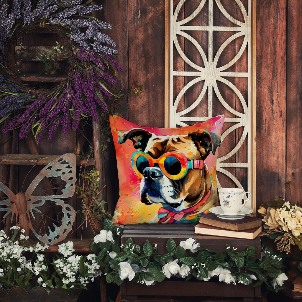 Boxer Hippie Dawg Decorative Throw Pillow 18x18 Indoor Outdoor Accent Cushion, Fabric Cover with Insert for Sofa, Bed, Porch & Living Room