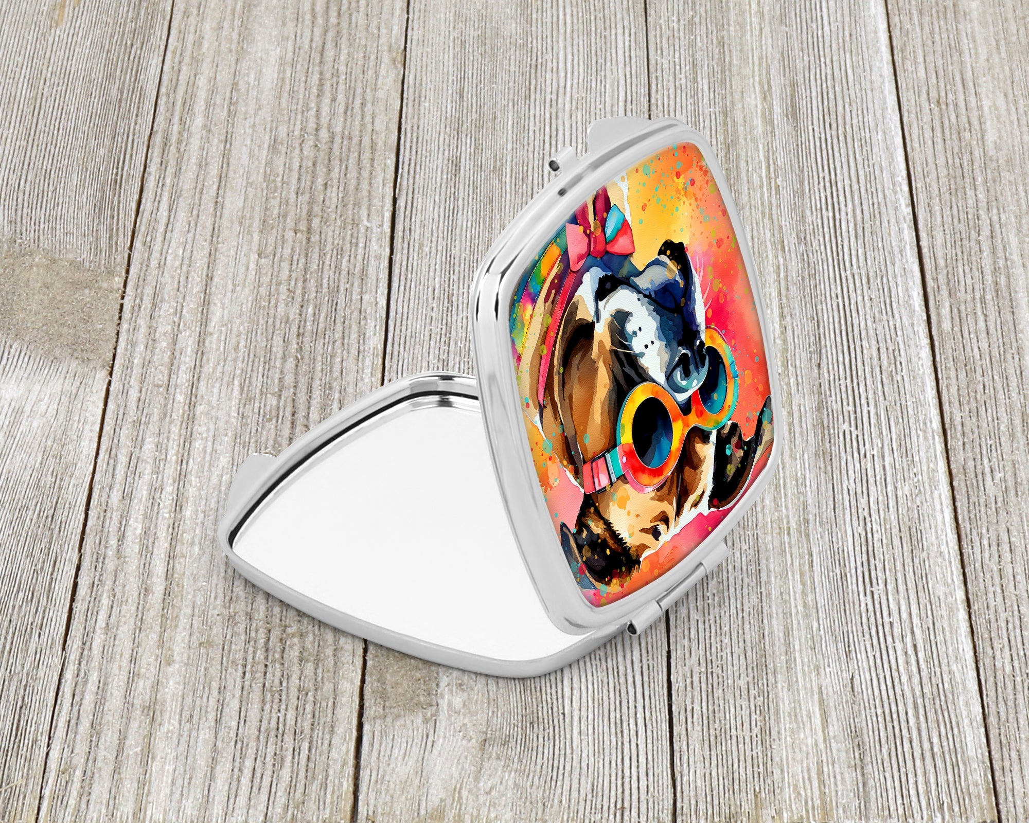 Boxer Hippie Dawg Compact Mirror Decorative Travel Makeup Mirror for Women Girls Gifts Pocket Makeup Mirror Folding Handheld