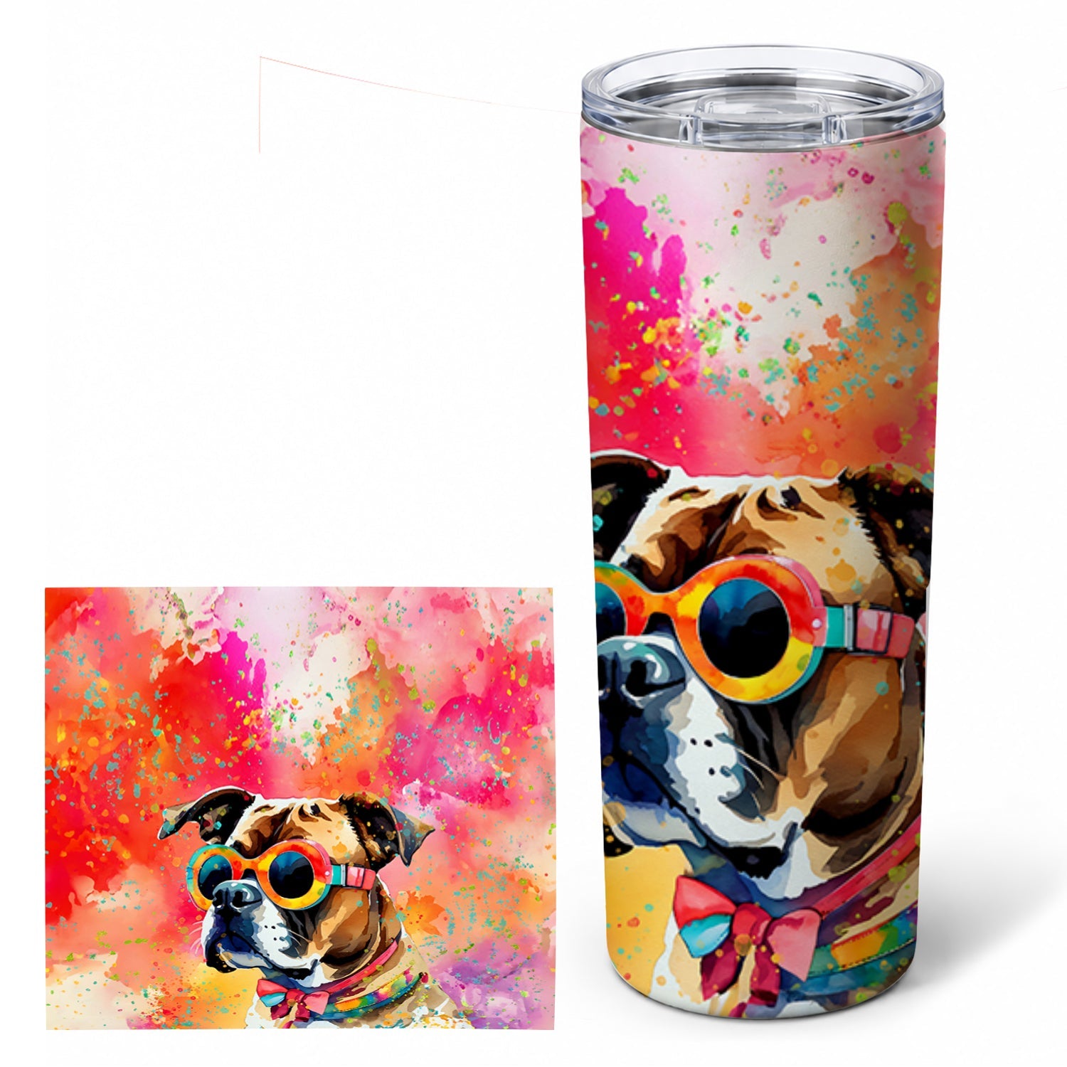 Boxer Hippie Dawg Stainless Steel Skinny Tumbler 20 oz Vacuum Double Walled Reusable Insulated Travel Cup