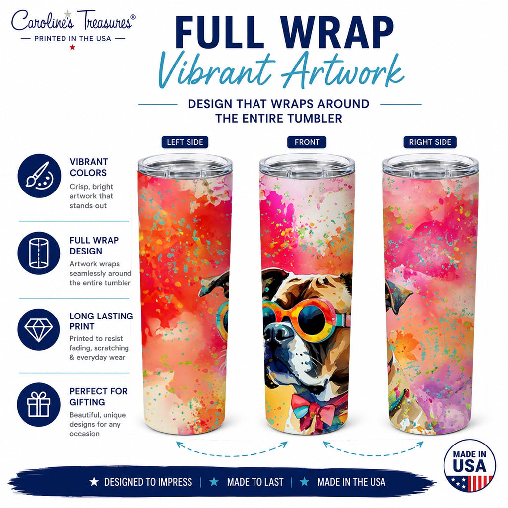 Boxer Hippie Dawg Stainless Steel Skinny Tumbler 20 oz Vacuum Double Walled Reusable Insulated Travel Cup