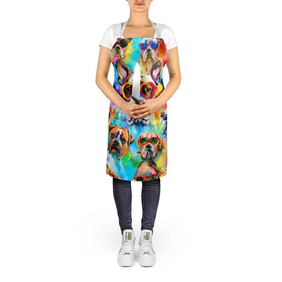 Boxer Hippie Dawg Apron Cooking Kitchen Server Baking Crafts Gardening for Adult Women Men, Unisex, Large, Multicolor