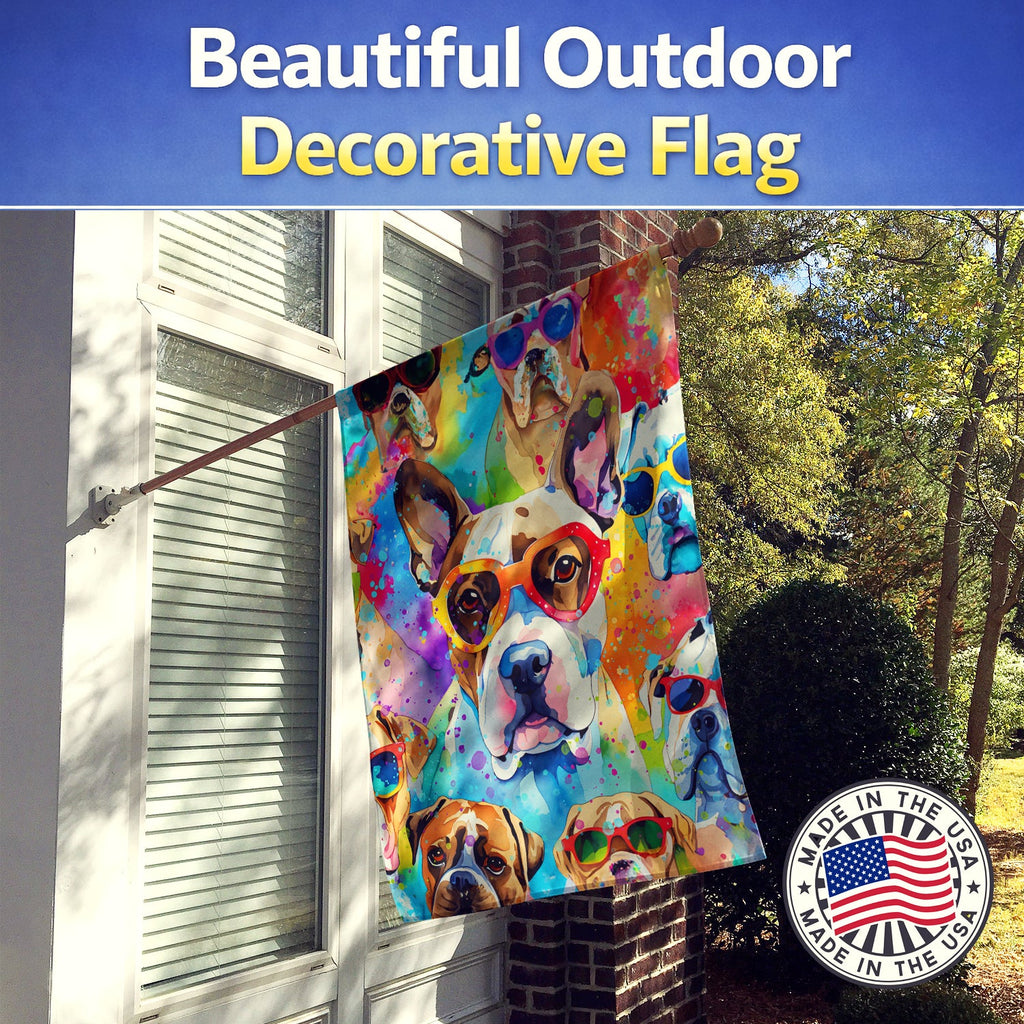 Boxer Hippie Dawg House Flag 28x40 Porch Sleeve Pole Decorative Outside Yard Banner Artwork Wall Hanging, Polyester