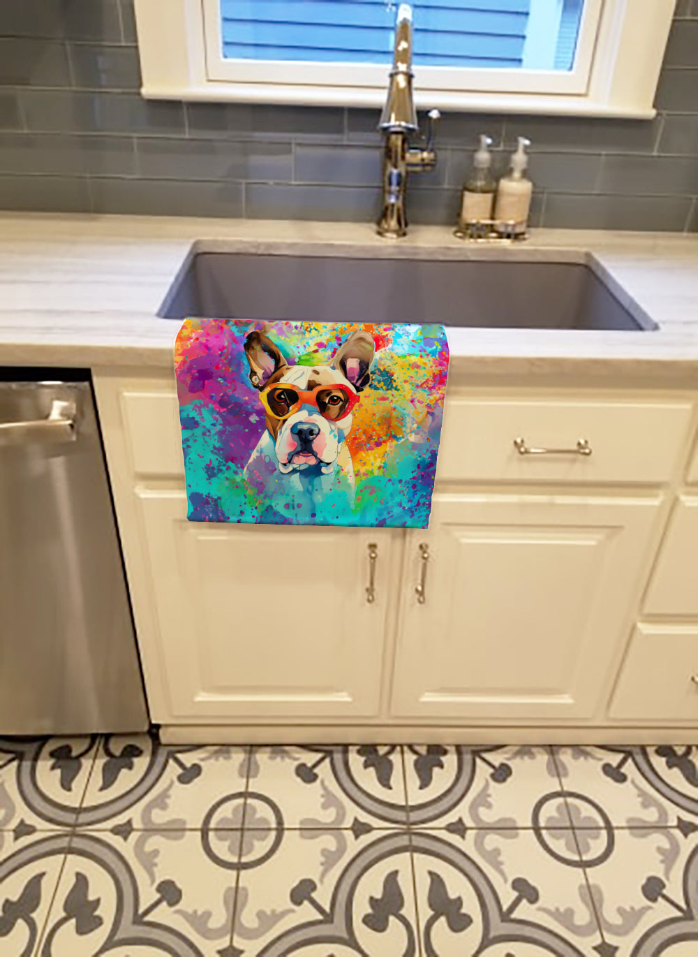 Boxer Hippie Dawg Kitchen Towel Velour Plush Front and Cotton Loop Back Machine Washable