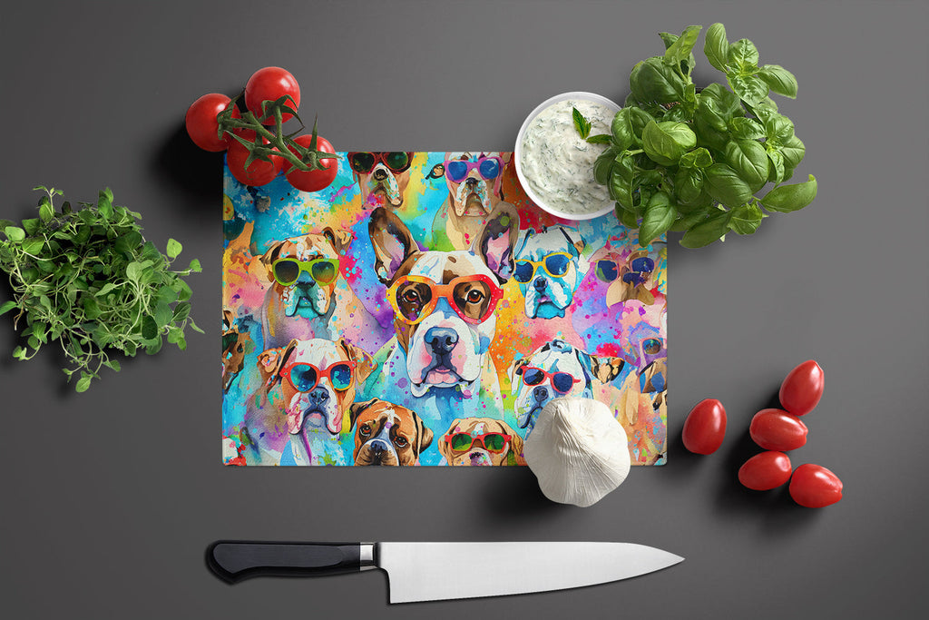 Boxer Hippie Dawg Cutting Board Tempered Glass Kitchen Cutting Surface, Heat Resistant Chopping, Non-Slip Feet, Food Prep & Serving