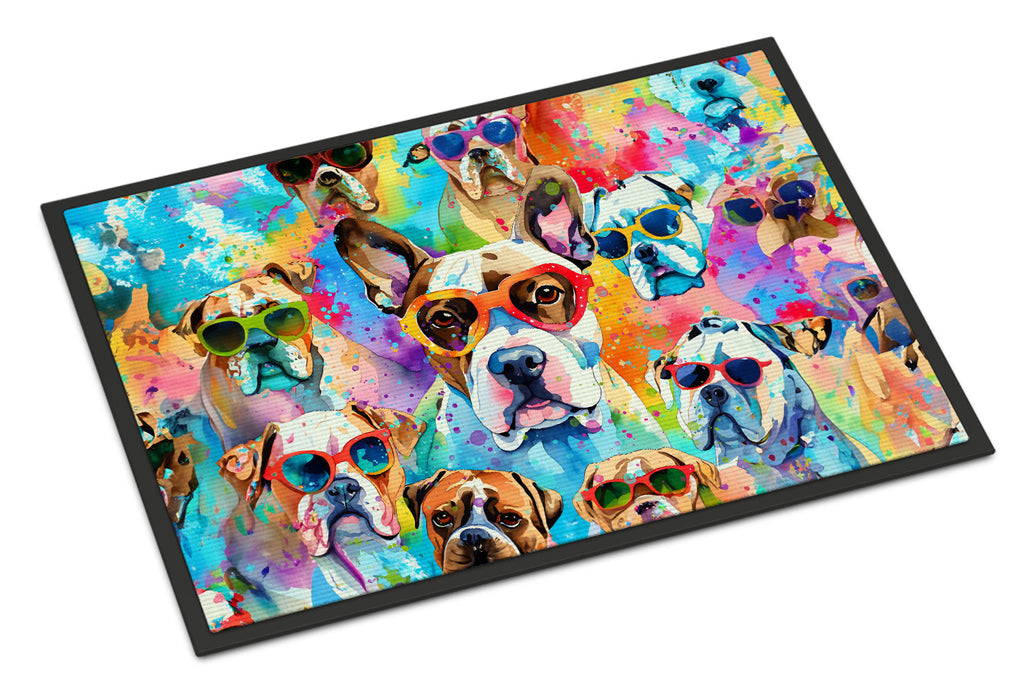 Boxer Hippie Dawg Doormat Indoor Outdoor 18H X 27W Front Door Mat Rugs for Entryway, Non Slip Washable