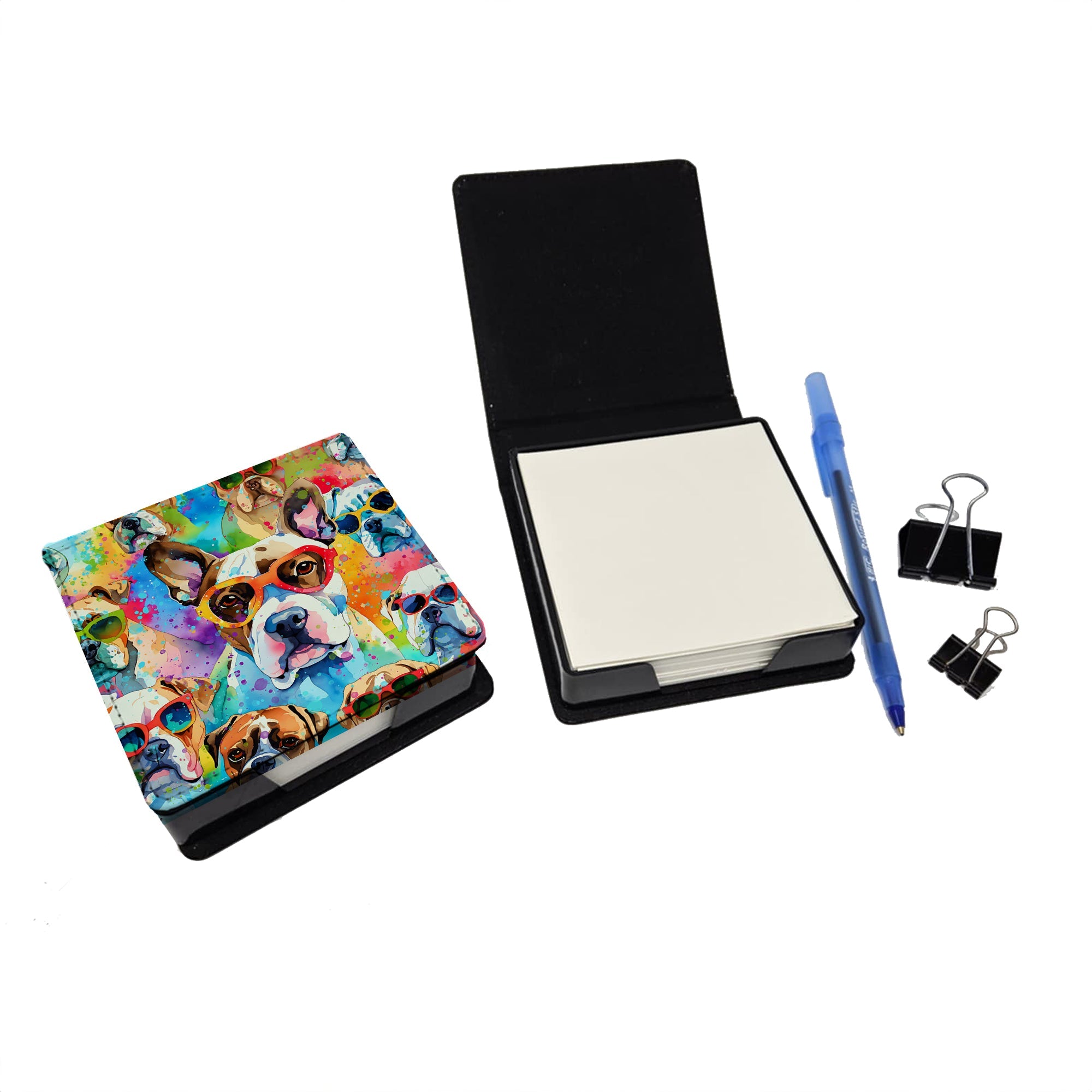 Boxer Hippie Dawg PU Leather Note Paper Holder with Artist-Designed Cover, Desk Accessory, Office Gift